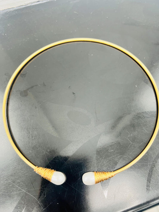 Natural pearl and stainless steel choker necklace