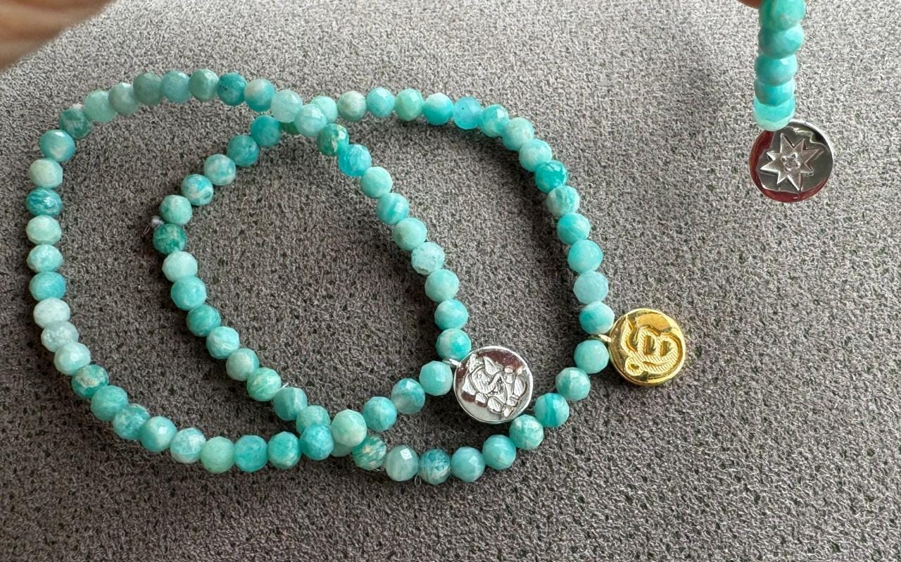 Sikh Ek Onkar Gemstone & 925 Silver Charm Bracelet – Customizable, Spiritual Jewelry, Meaningful Gift