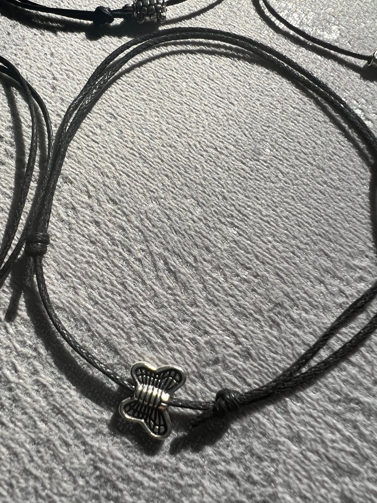 Black thread anklet with charm, summer beach. Lightweight ankle bracelet with an elephant, leaf, turtle, butterfly charm