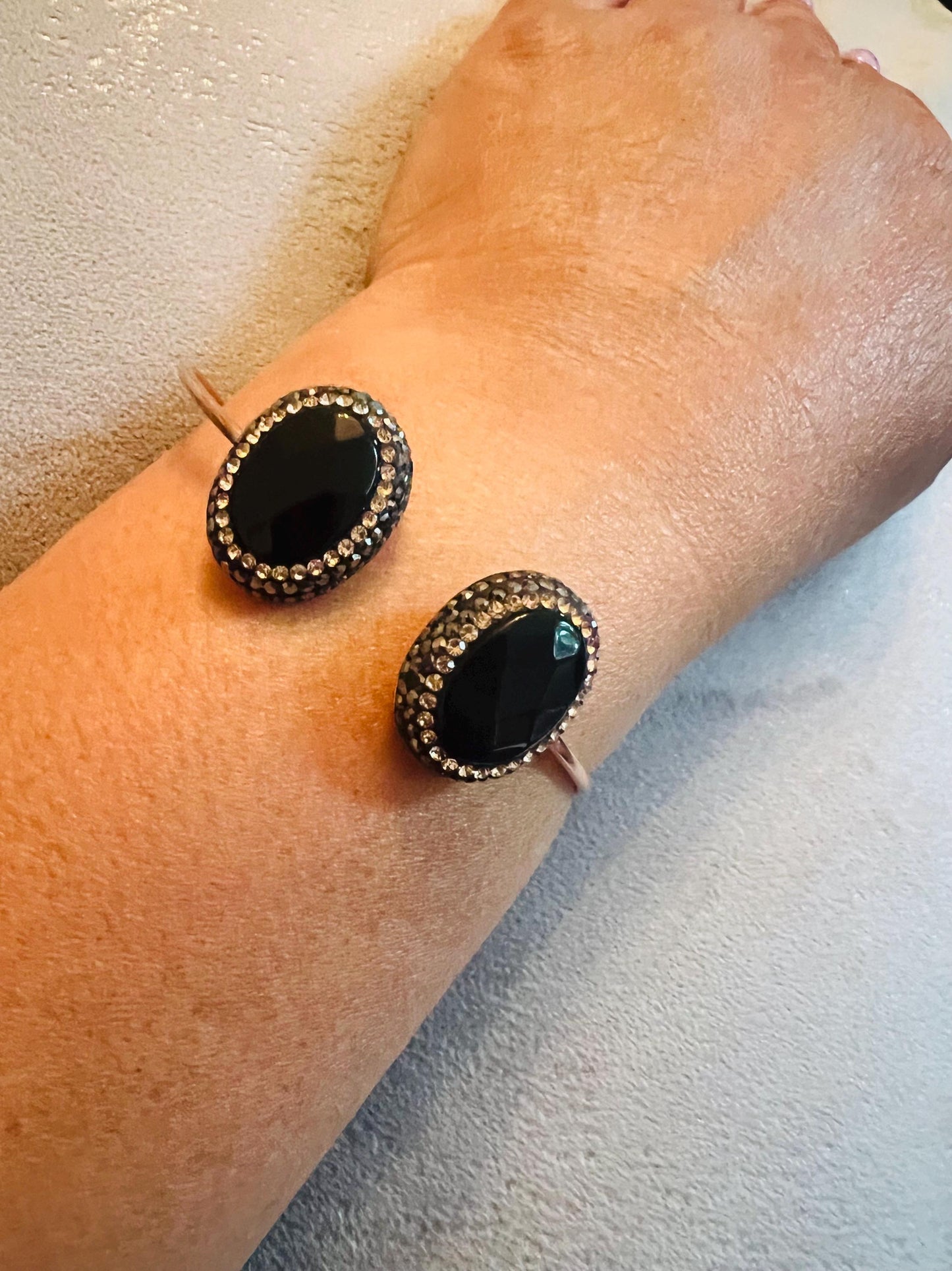 Sterling silver gemstone bracelet with onyx, lab emerald or pearl stone and surrounding rhodium