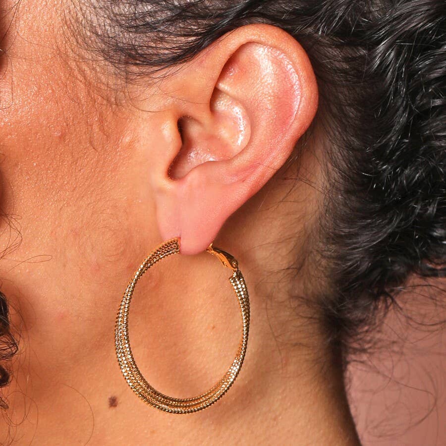 Dotted Triple Twisted Hoop Earrings In Gold