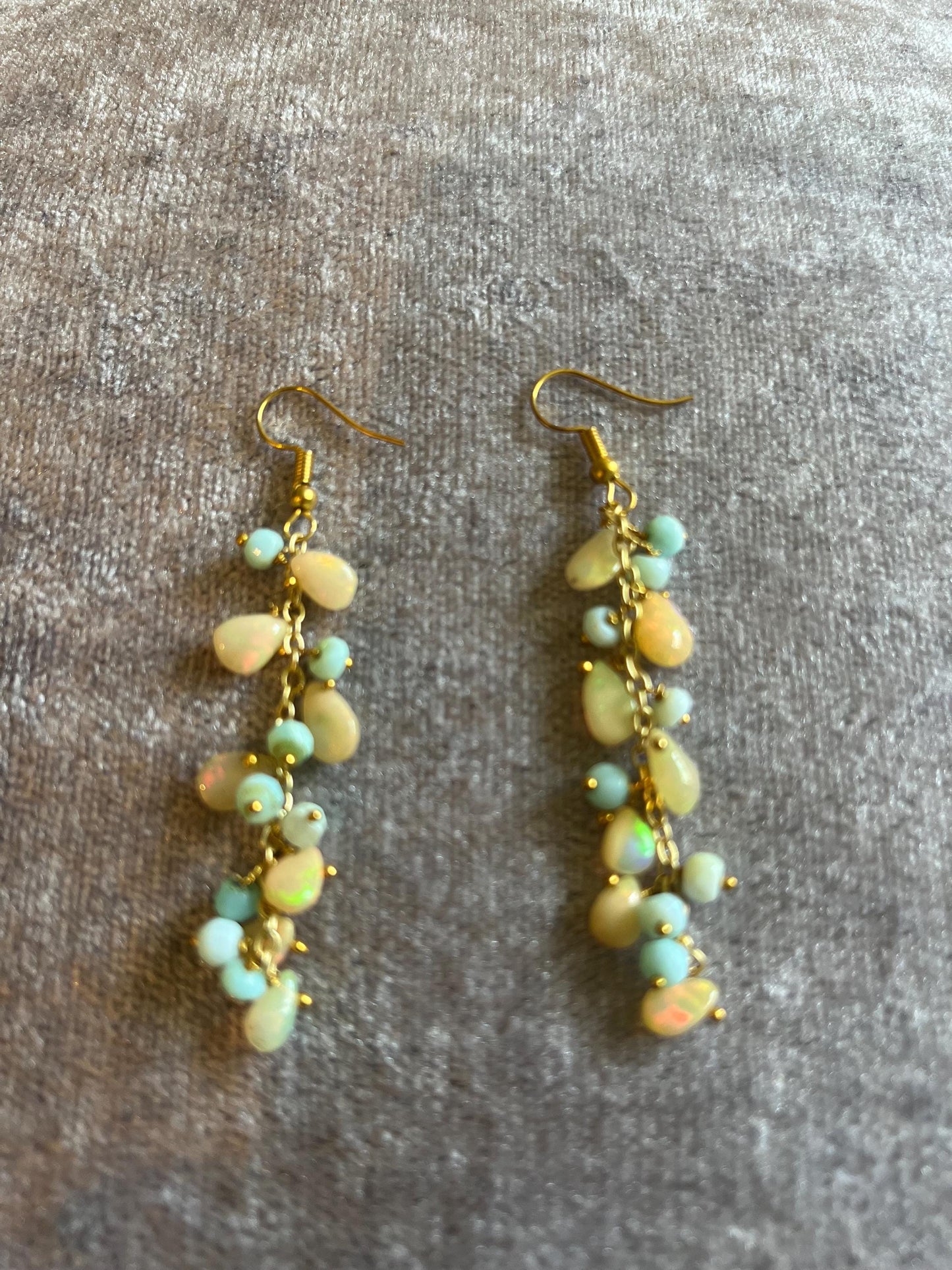 Genuine Gemstone Droplet Earrings with African Opal and Multi Gemstone