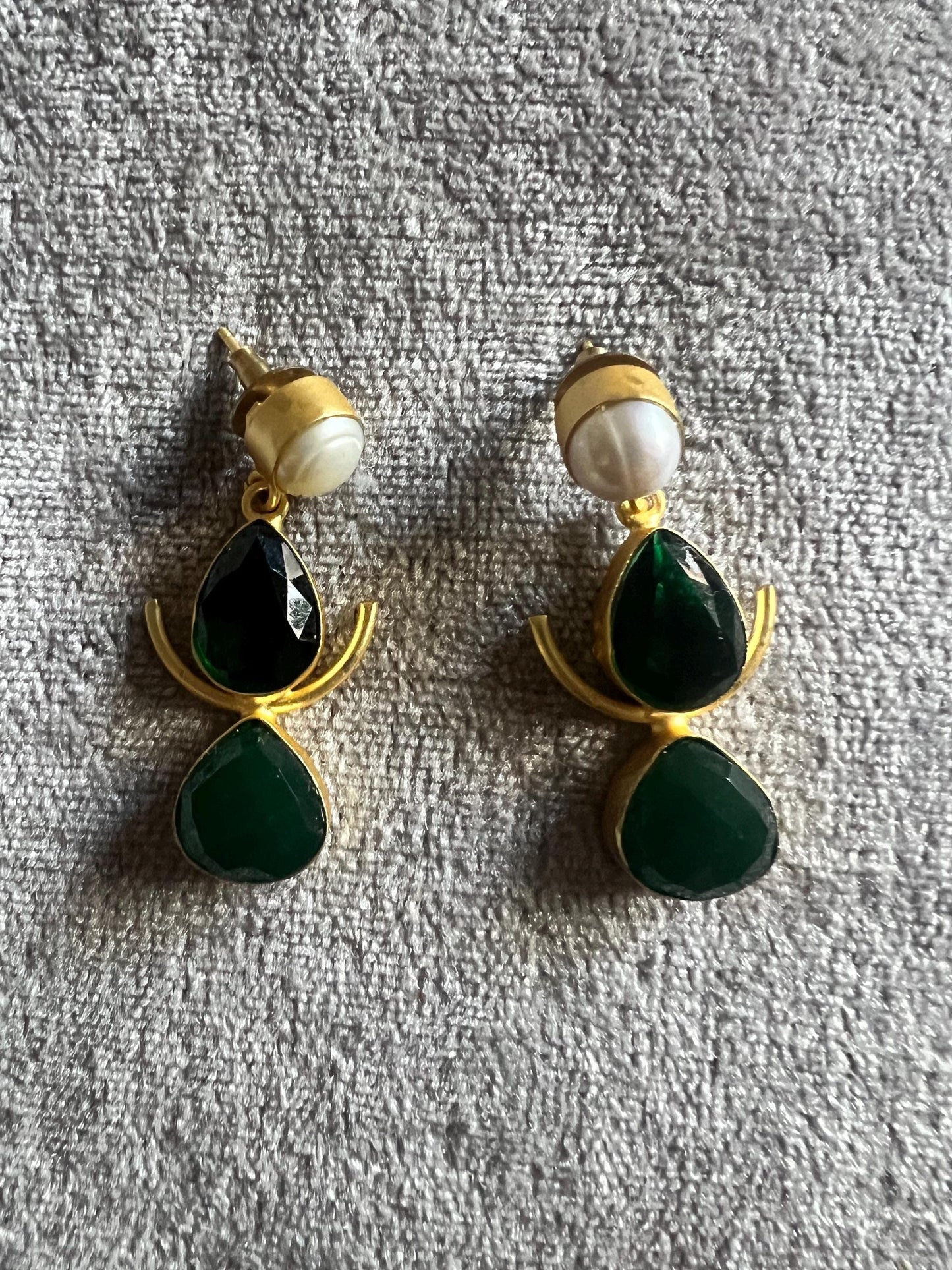 Genuine Gemstone Dangler Earrings with Pearl, Amethyst Black Onyx and Aquamarine