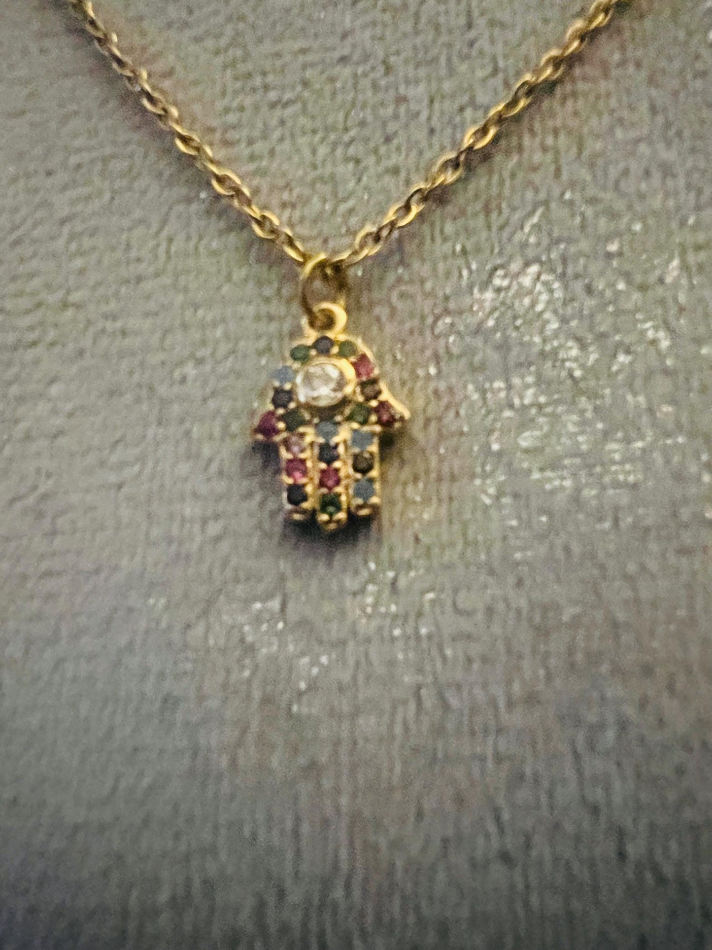 Hand of Hamsa Cubic Zirconia Pendant Necklace