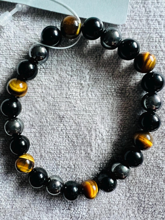 Protection meditation Gemstone Bracelet High Quality Tigers Eye Hematite Black Onyx