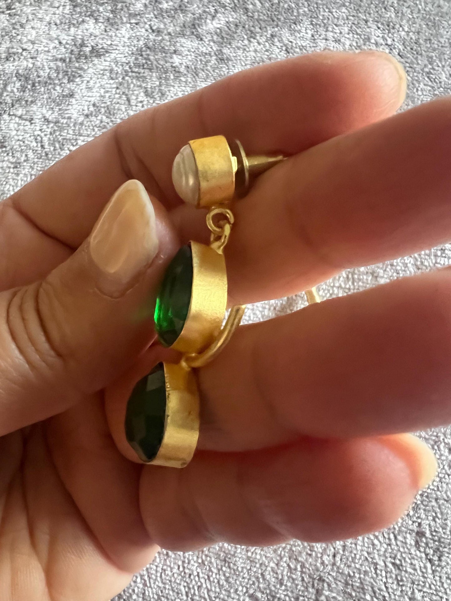 Genuine Gemstone Dangler Earrings with Pearl, Amethyst Black Onyx and Aquamarine