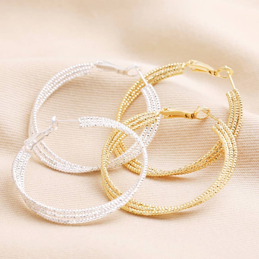 Dotted Triple Twisted Hoop Earrings In Gold