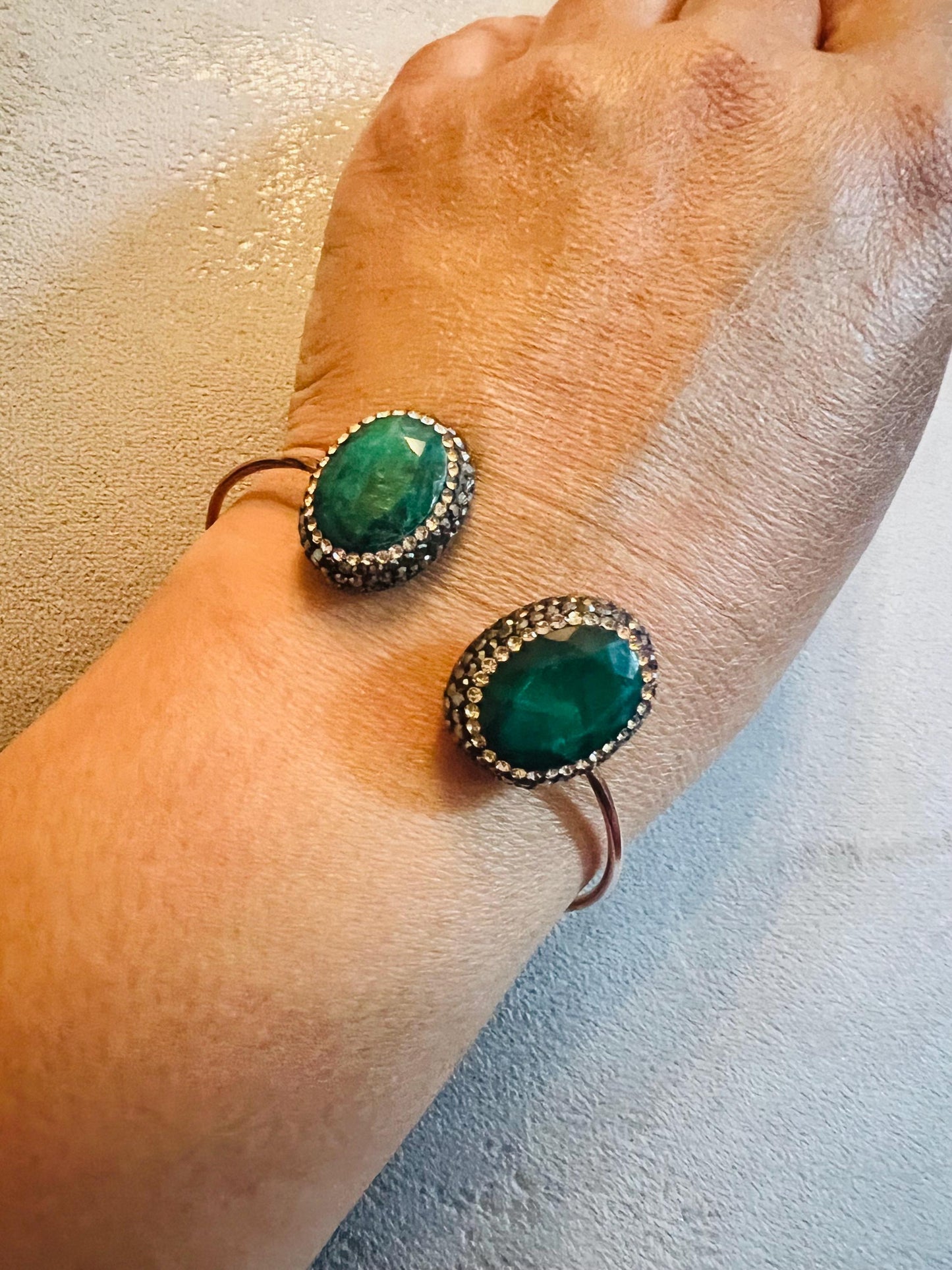 Sterling silver gemstone bracelet with onyx, lab emerald or pearl stone and surrounding rhodium