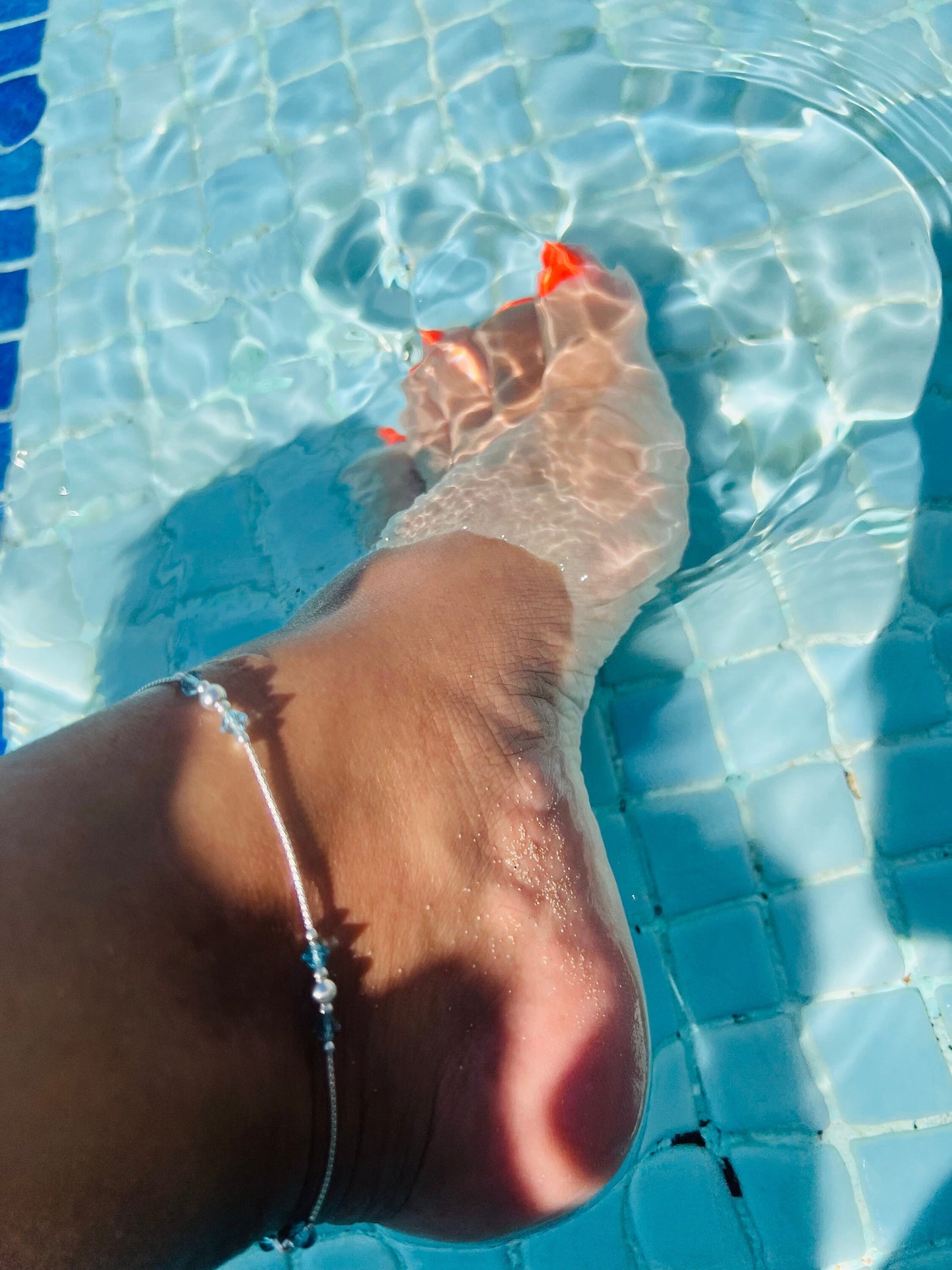 Sterling silver anklet with diamanté star charms or pale blue and crystal beads summer beach, urban accessory