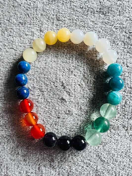 Study and focus meditation Gemstone Bracelet High Quality White Agate, Calcite, Carnelian, Amethyst, Neon Apatite, Sodalite, Multi Fluorite