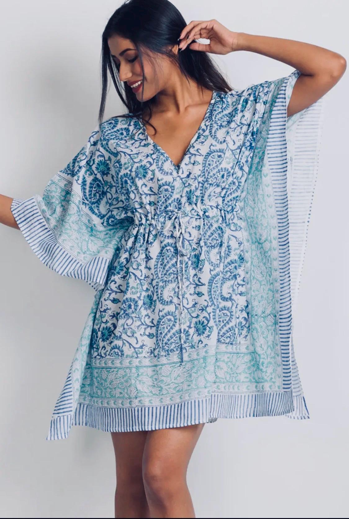 Boho Chic Floral and Patterned Kaftan – Lightweight Summer Cover-Up with Drawstring Waist